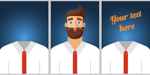 Banner design with men character and clothes. Colored template for promotion. Vector illustration concept.