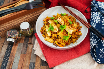 Chinese rice with vegetables and chicken