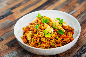 Chinese rice with vegetables and chicken