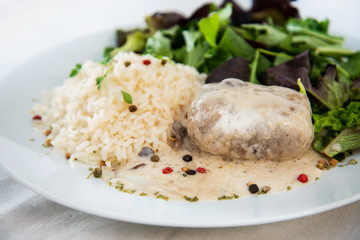 Veal Paupiette stewed with cream and rice