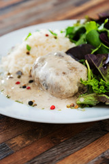 Veal Paupiette stewed with cream and rice