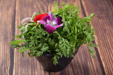 bouquet of flowers on wooden table