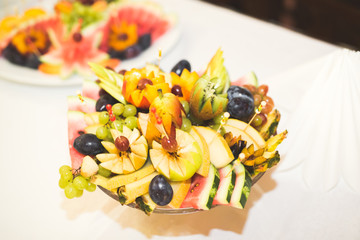 Different kinds of baked sweets on a buffet