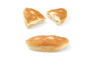 Homemade fried pasty. Pirozhki isolated on white background. Russian traditional pie