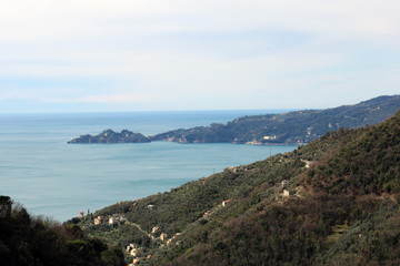 Fototapeta na wymiar Zoagli e golfo di Rapallo con Portofino