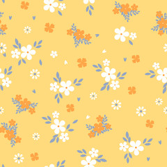 Floral pattern with small white flower. Liberty style. Elegant flower seamless background for fashion prints. Ditsy print. Seamless vector texture