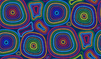 Fototapeta na wymiar Vivid colors stitched circles on dark blue background vector seamless pattern tile