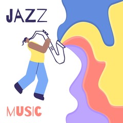 Jazz Man Saxophone Music Sound Color Flat Poster