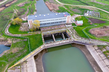 Water pumping station of irrigation system of rice fields. View