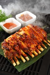 grilled meat and vegetables