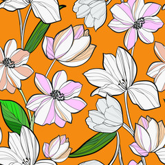 Hand drawn floral pattern background seamless vector illustration full editable