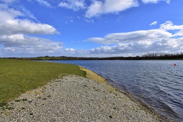 landscape with lake and blue sky