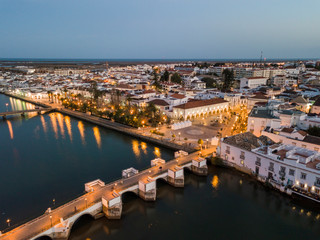 Obraz premium Aerial cityscape of beautiful Tavira in the evening, Algarve, Portugal