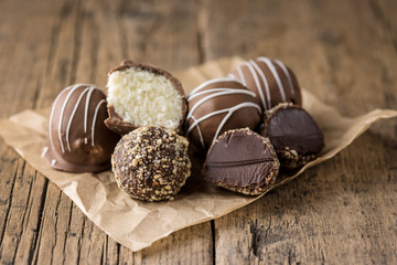Raw Homemade Vegan Chocolate and Coconut Candies Healthy Vegan Dessert Tasty Chocolate Candies on...