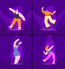 Happy Dancing People Set Cartoon Flat Illustration