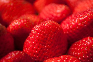 closeup of strawberries at the market on full frame
