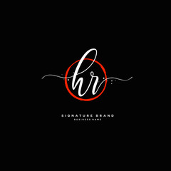 H R HR Initial letter handwriting and  signature logo.