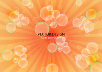 Abstract illustration of shiny soap bubbles on a background with rays.