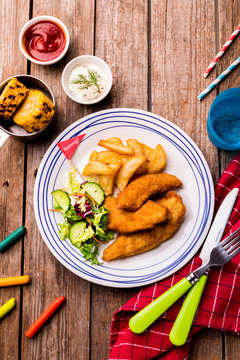 Kid's Meal - Chicken Strips, Fries, Salad, Corn And Dips