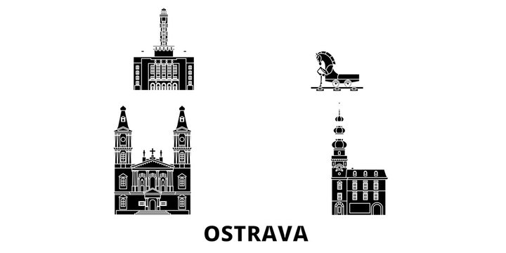 Czech Republic, Ostrava flat travel skyline set. Czech Republic, Ostrava black city vector panorama, illustration, travel sights, landmarks, streets.