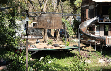 Obraz premium An abandoned old water slide in the park.