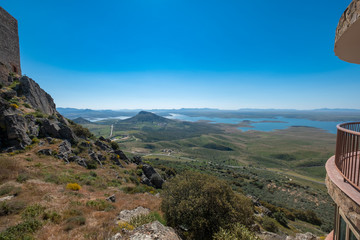 Naklejka premium View of the La Serena Reservoir from the viewpoint of the Castle of Puebla de Alcocer