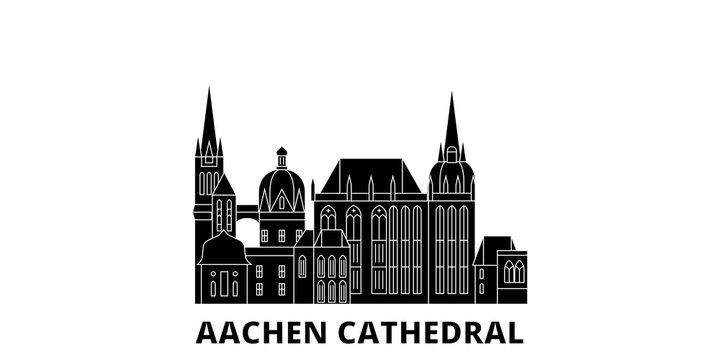Germany, Aachen Cathedral flat travel skyline set. Germany, Aachen Cathedral black city vector panorama, illustration, travel sights, landmarks, streets.