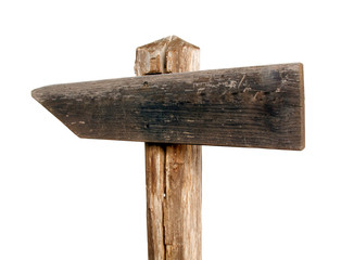 Old wooden sign isolated on white