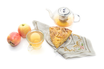 Apple pie and tea close-up