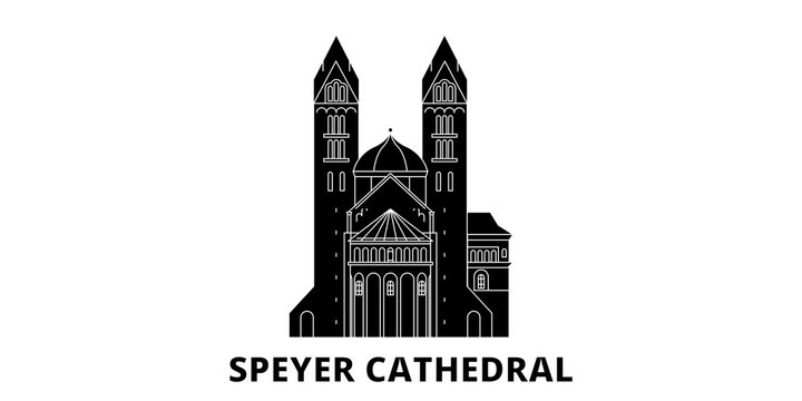 Germany, Speyer flat travel skyline set. Germany, Speyer black city vector panorama, illustration, travel sights, landmarks, streets.