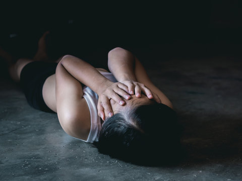 Stop violence and rape concept,concept photo of sexual assault,traumatized young girl