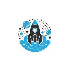 Space, rocket, universe logo, vector illustration