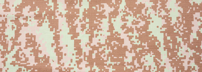 Army military us uniform background, banner, Camouflage desert digital fabric texture closeup view