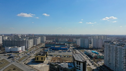 Naklejka na ściany i meble Flight over Moscow, shooting with the air, drone view, Southern district of Moscow 