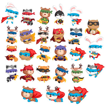 a vector collection of many animals in a superhero costume
