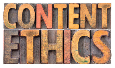 content ethics word abstract in wood type