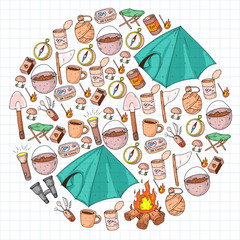 Camping vector illustration. Travel outdoor adventure