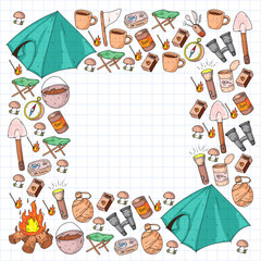 Camping vector illustration. Travel outdoor adventure