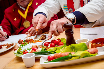 Traditional sausages are arranged for review at food contest