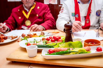 Traditional sausages are arranged for review at food contest