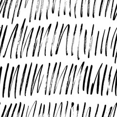 Grunge hatches hand drawn vector seamless pattern. Broken, zig zag lines paintbrush drawing.
