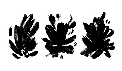 Collection of black brushstrokes hand drawn vector illustrations. Abstract freehand drawing.