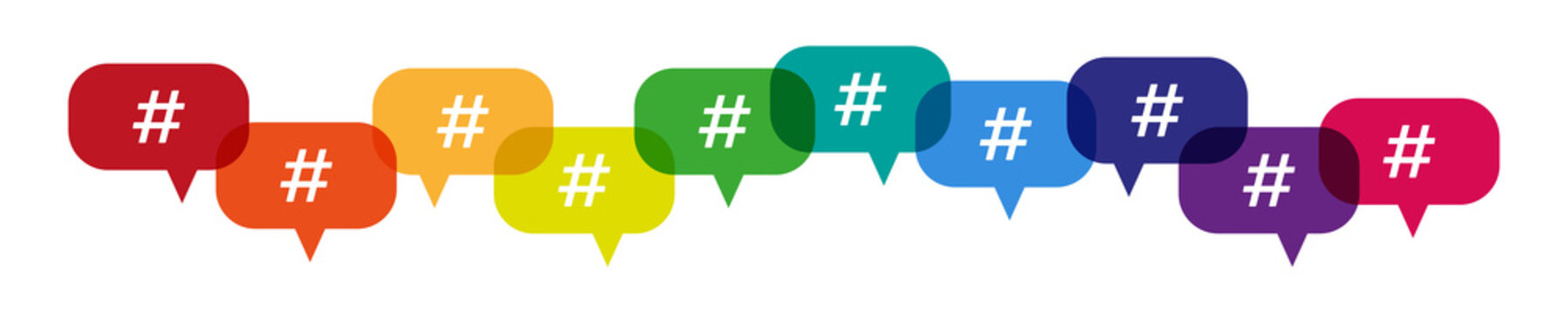 hashtag banner speech bubbles social media comcept