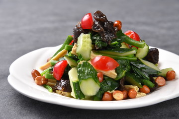fresh salad with olives and tomatoes