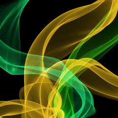 Multicolor glowing waves isolated on black background. 3d dynamic flow waveforms