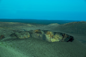 Spain, Lanzarote, Giant volcanic crater and crater rim in timanfaya national park
