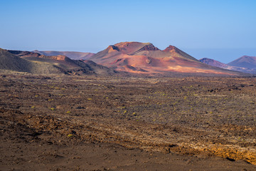 Spain, Lanzarote, Beautiful red volcanic mount in timanfaya volcano region