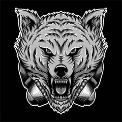 angry wolf headphone vector illustration