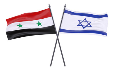 Syria and Israel, two crossed flags isolated on white background. 3d image