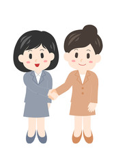 握手するスーツ姿の若い女性